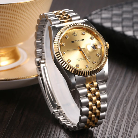 Men’s Golden Quartz Dress Watch – Steel Band, Perfect Valentine’s Gift