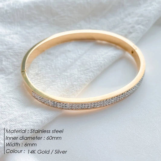 Stainless Steel Gold-Plated Bracelet – Waterproof Luxury Bangle with Rhinestones