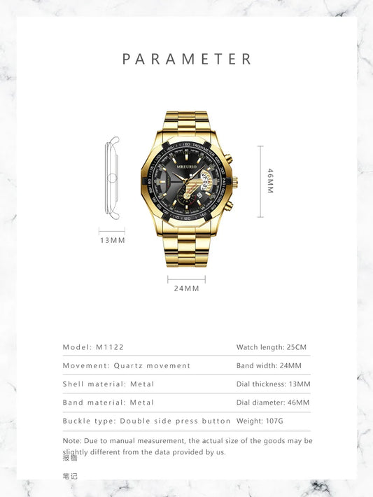 Stainless Steel Business Wristwatch with Calendar