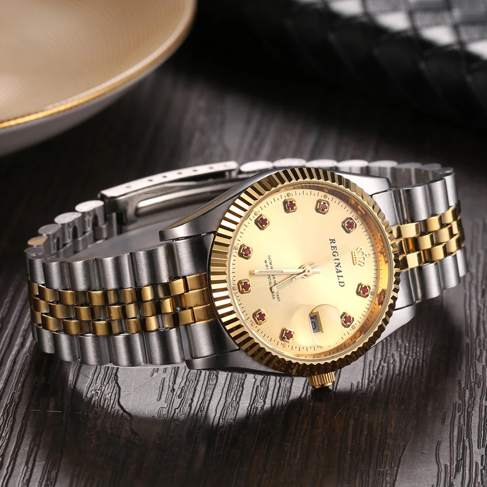 Men’s Golden Quartz Dress Watch – Steel Band, Perfect Valentine’s Gift
