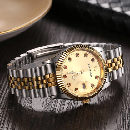Men’s Golden Quartz Dress Watch – Steel Band, Perfect Valentine’s Gift