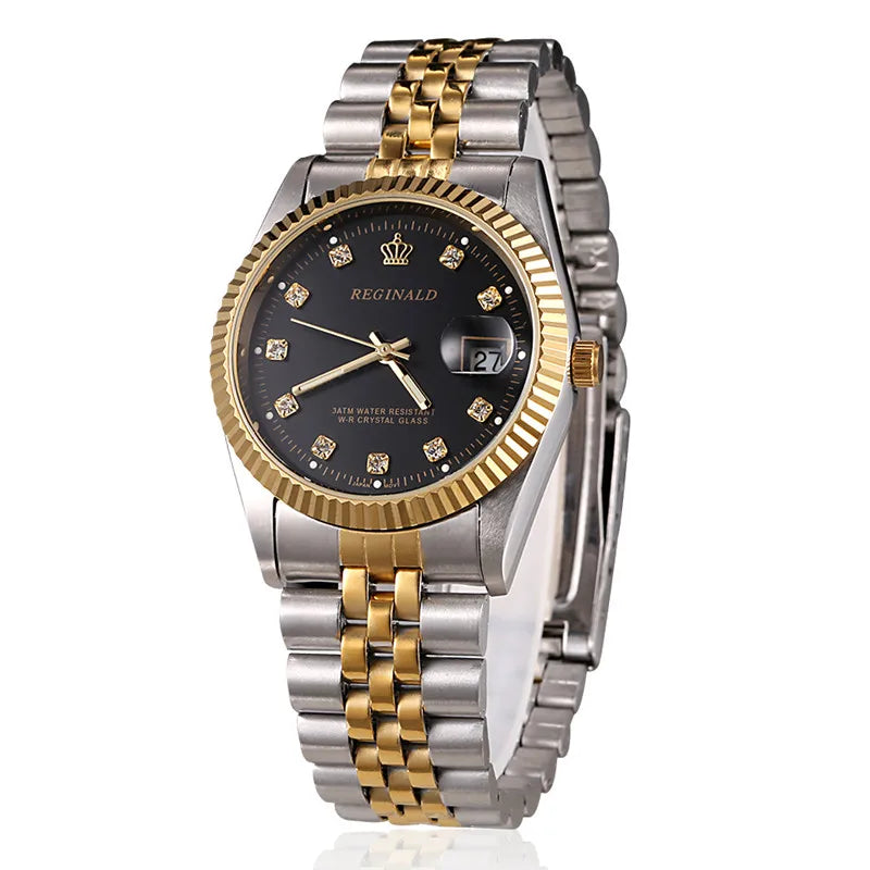 Men’s Golden Quartz Dress Watch – Steel Band, Perfect Valentine’s Gift