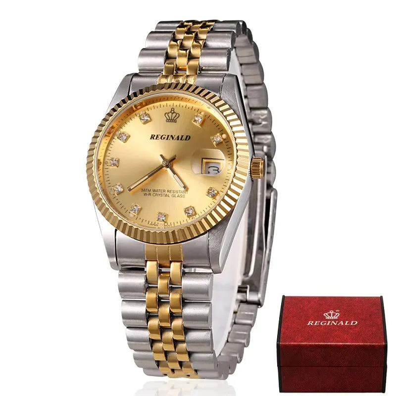 Men’s Golden Quartz Dress Watch – Steel Band, Perfect Valentine’s Gift