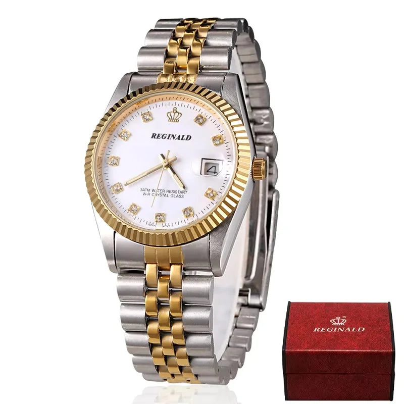 Men’s Golden Quartz Dress Watch – Steel Band, Perfect Valentine’s Gift