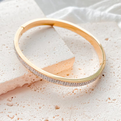 Stainless Steel Gold-Plated Bracelet – Waterproof Luxury Bangle with Rhinestones