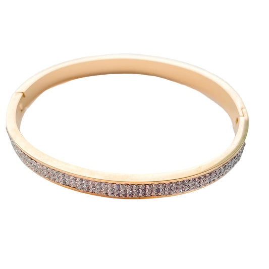Stainless Steel Gold-Plated Bracelet – Waterproof Luxury Bangle with Rhinestones