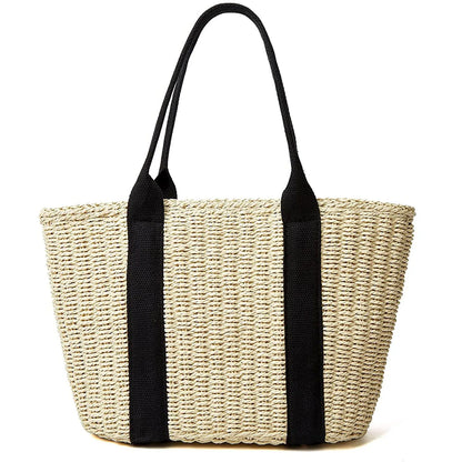 Trendy Straw Tote Bag – Handmade Woven Rattan Shoulder Beach Handbag