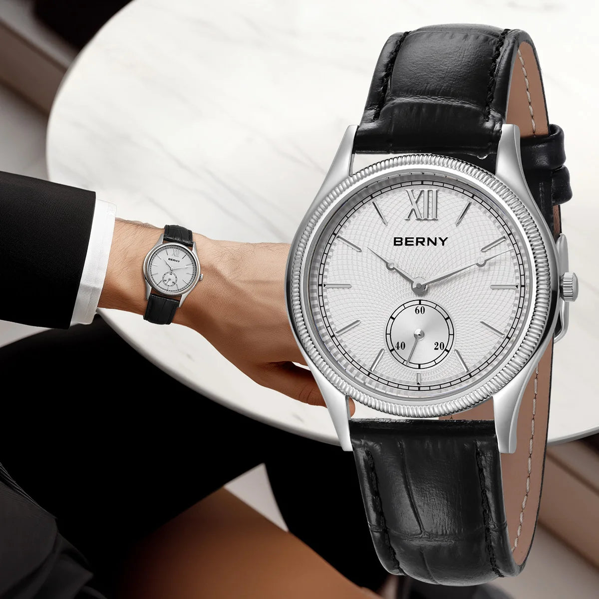 Classic Ultra-Thin Dress Wristwatch with Leather Strap
