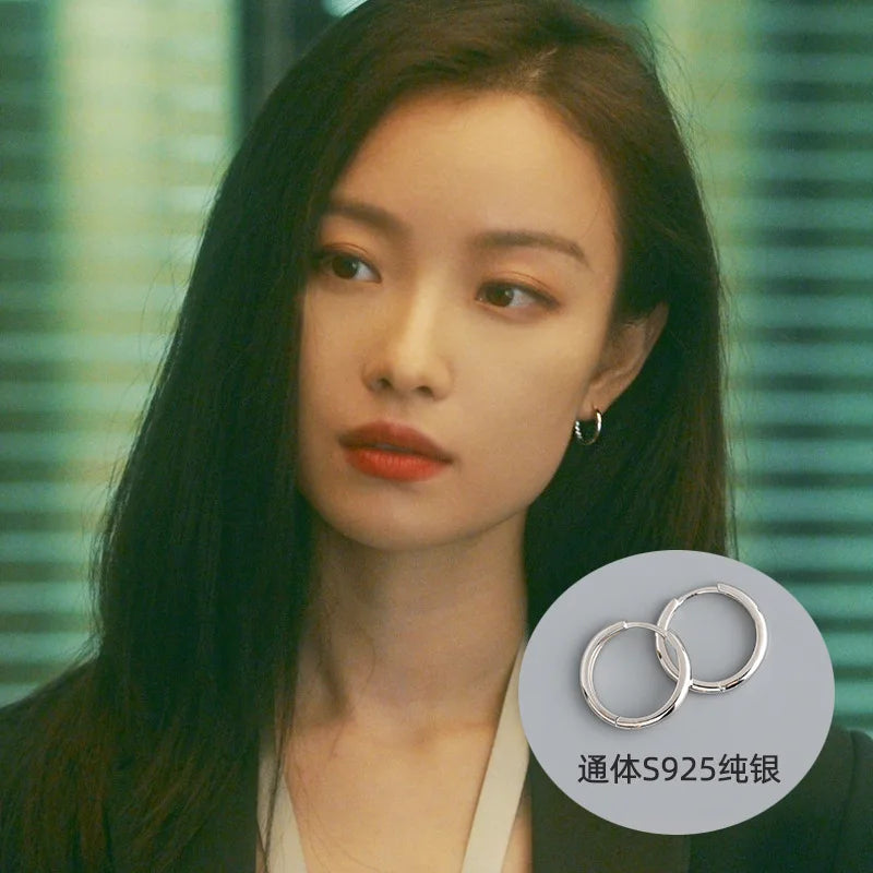 925 Sterling Silver Hoop Earrings – Trendy Geometric Design for Women