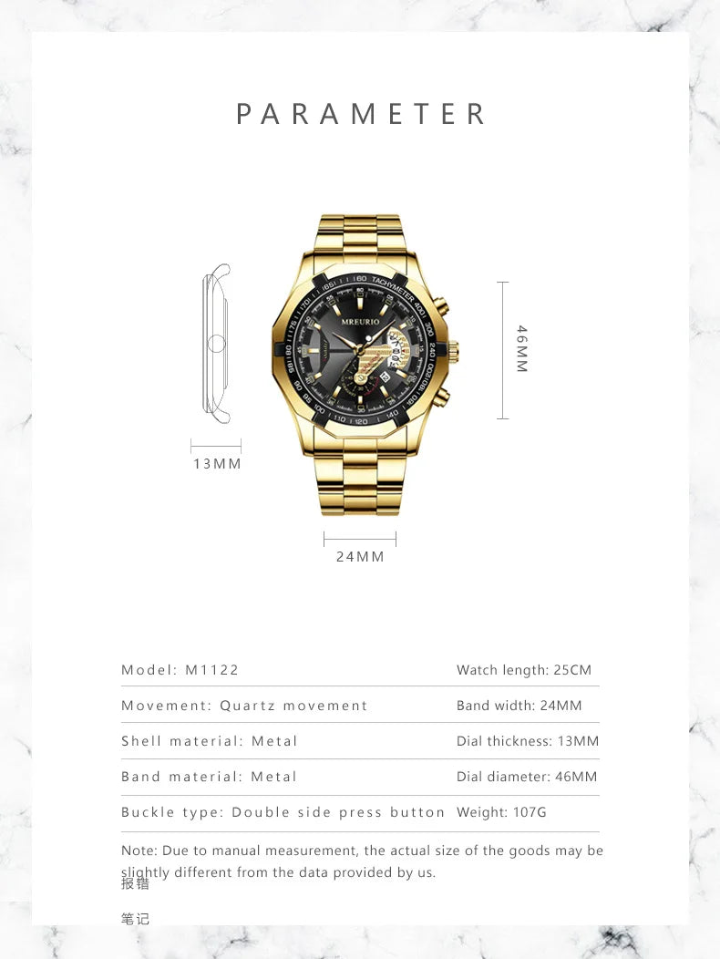 Stainless Steel Business Wristwatch with Calendar
