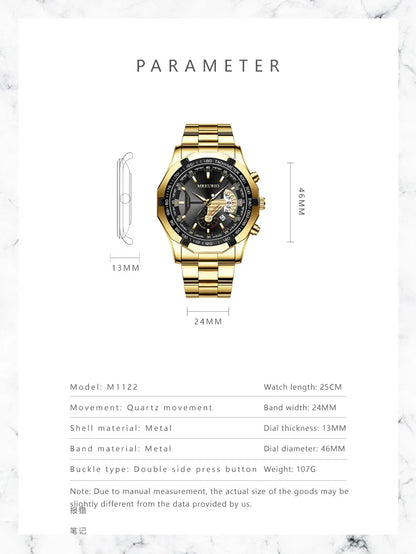 Stainless Steel Business Wristwatch with Calendar