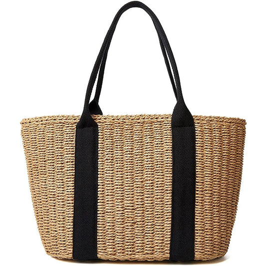 Trendy Straw Tote Bag – Handmade Woven Rattan Shoulder Beach Handbag