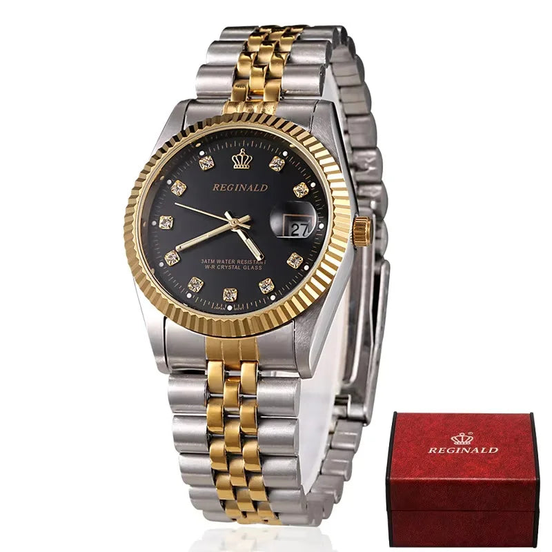 Men’s Golden Quartz Dress Watch – Steel Band, Perfect Valentine’s Gift