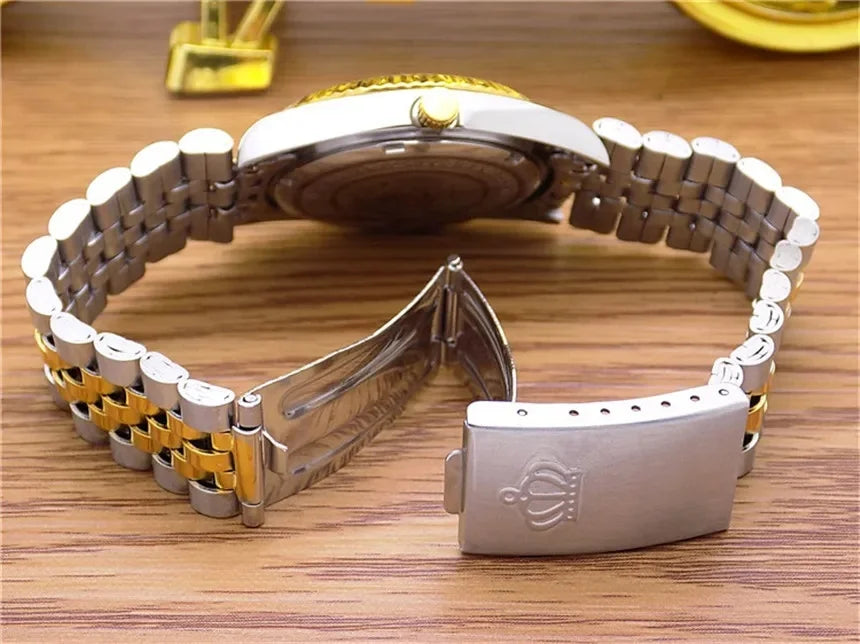 Men’s Golden Quartz Dress Watch – Steel Band, Perfect Valentine’s Gift