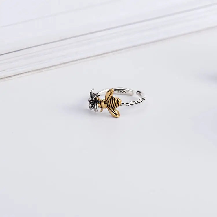 925 Sterling Silver Honeybee Flower Ring – Women’s Engagement & Wedding Jewelry