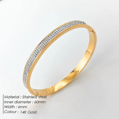 Stainless Steel Gold-Plated Bracelet – Waterproof Luxury Bangle with Rhinestones